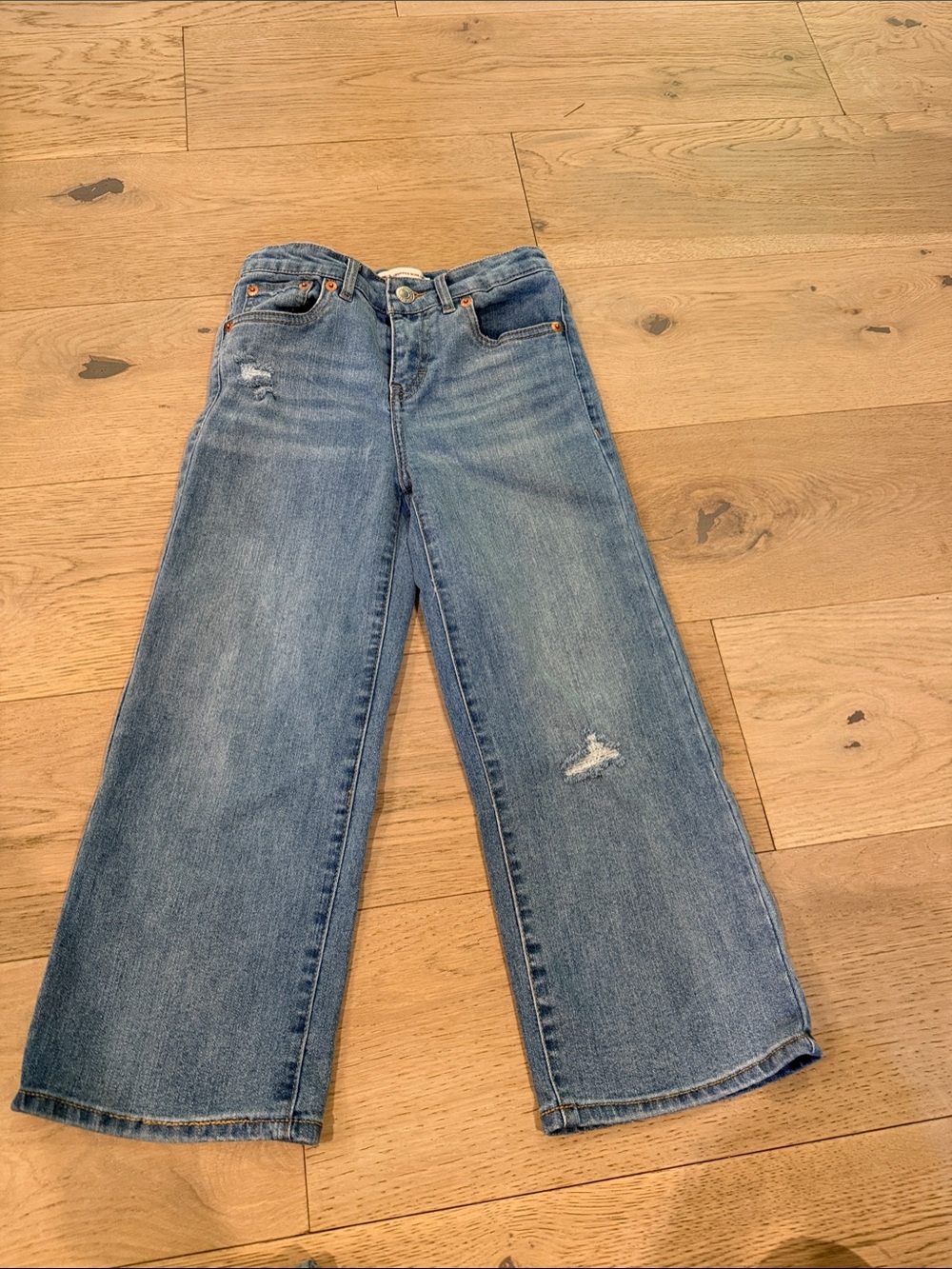Levi's Light Blue Kids Wide-Leg Cropped Distressed Jeans